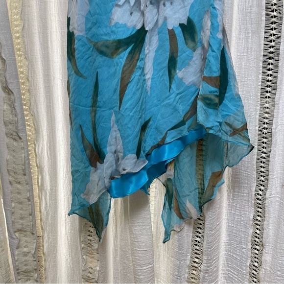 Vintage y2k Laundry by Shelli Segal Silk Blue Floral Asymmetrical Midi Dress 2 - Picture 6 of 11